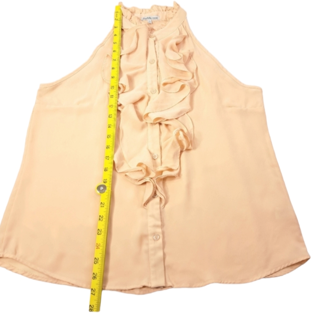Charlotte Russe Women's Beige Sleeveless Ruffles Designs Button Blouse L - Picture 6 of 10